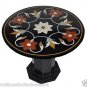 24" Black Round Marble Table Top Handmade Pietra Dura Home Decor With Stand Arts