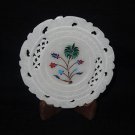 5" White Marble Plate Marquetry Malachite Handmade Pietra Dura Inlay Decor Gifts