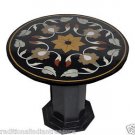 23" Black Oak Dining Table Marble Top Handmade  Marquetry Home Decor With Stand