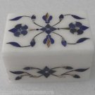3"x2"x1.5" White Marble Jewelry Box Handmade Pietra Dura Lapis Lazuli Gifts New
