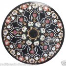 36" Black Marble Round Coffee  Dining Table Semi Precious Inlay Outdoor Décor