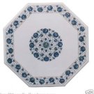 20" White Marble Coffee Corner Table Top Lapis Gems Inlay Marquetry Garden Decor