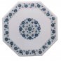 20" White Marble Coffee Corner Table Top Lapis Gems Inlay Marquetry Garden Decor