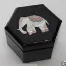 4"x4"x2.5" Black Hexagon Marble Jewelry Box Trinket Elephant Pietra Dura Inlaid 4"x4"x2.5" Black Hexagon Marble Jewelry Box Trinket Elephant Pietra Dura Inlaid