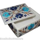 4"x3"x2" Marble Jewelry Box Handmade Turquoise Lapis Lazuli Pietra Dura Decor