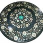 Size 3'X3' Black Marble Dining Table Top Rare Inlay Gem Floral Ornate Deco H925B