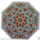 24" White Marble Coffee Corner Table Top Handmade Mosaic Malachite Home Decor