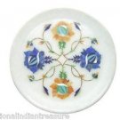 6" White Marble Plate Lapis Lazuli Hakik Flower Marquetry Mosaic Handmade Decor 6" White Marble Plate Lapis Lazuli Hakik Flower Marquetry Mosaic Handmade Decor