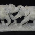 Marble Safari Turning Two Elephant Fighting Handmade Rare Home Decor Art Carved