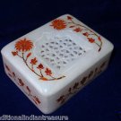 4"x3"x1.25" White Marble Jewelry Box Handmade Carnelian Pietra Dura Inlaid Decor