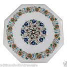 16" White Marble Coffee Lapis Lazuli  Table Top Marquetry Mosaic Home Decor Arts