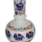 White Marble Flower Vase Pot Real Inlay Stone Elephant DesignTable Decor Gifts