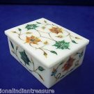 4"x3"x2" White Marble Jewelry Box Trinket Handmade Pietra Dura Semi Precious Art