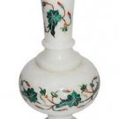 White Marble Flower Vase Pot Malachite Gem Inlay Marquetry Art Collectible Gifts White Marble Flower Vase Pot Malachite Gem Inlay Marquetry Art Collectible Gifts