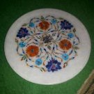 10" Marble Plate Handmade Turquoise Floral Mosaic Marquetry Pietra Dura Decor