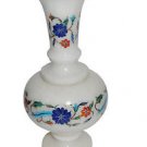 White Marble Flower Vase Jar Semi Precious Marquetry Inlay Art Collectible Gifts