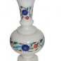 White Marble Flower Vase Jar Semi Precious Marquetry Inlay Art Collectible Gifts