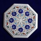 12"  Marble Inlay Lapis Lazuli coffee Side Table Lazysusan Marquetry Pietra Dura