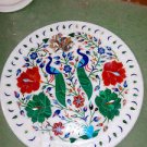 15" Marble Plate Handmade Lapis Lazuli Floral Dance Peacock Malachite Gifts Art