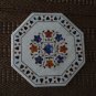 24" White Marble Marquetry Coffee Dining Table Top Rare Handmade Pietra Dura New