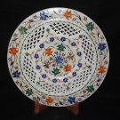 11" Marble Plate Paua Shell Pietra Dura Lapis Lazuli Grill Work Home Decor Gifts