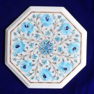 12" White Marble Semi Precious Turquoise Coffee Table Top Inlay Mosaic Decor Art