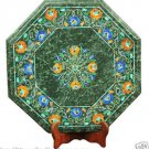 16" Green Marble Coffee Corner Table Top Marquetry Lapis Lazuli Inlay Handicraf