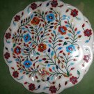 15" Lapis Lazuli Turquoise Marble Plate Inlay Floral Pietra Dura Home Decor Gift