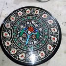 18" Handmade Black Marble Table Top Inlaid Peacock Pietra Dura Side Table Top