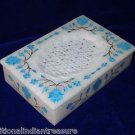 6"x4"x1.5" White Marble Jewelry Box Turquoise Handmade Home Decorative Gifts Art