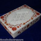 6"x4"x1.5" Handmade White Marble Jewelry Box Filigree Marquetry Hakik Inlaid Art 6"x4"x1.5" Handmade White Marble Jewelry Box Filigree Marquetry Hakik Inlaid Art