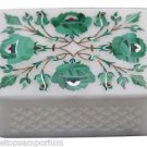 3"x4" White Marble Jewelry Ring Box Malachite Marquetry Inlaid Handmade Deco Art