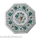 12" White Marble Table Top Handmade Pietra Dura Malachite Side Table Parrot Art