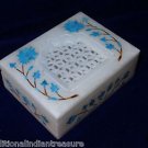 4"x3"x1.25" Marble Jewelry Box Turquoise Handmade Pietra Dura Inlay Home Decor