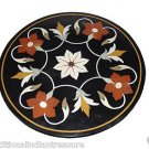 24" Black Round Marble Table Top Handmade Mosaic Pietra Dura Arts Home Decor