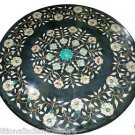 Size 30"X30" Black Marble Dining Table Top Rare Inlay Gem Floral Art Decor