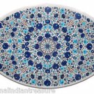 2'x3.5' Oval White Marble Table Top Handmade Pietra Dura Turquoise Lapis Lazuli 2'x3.5' Oval White Marble Table Top Handmade Pietra Dura Turquoise Lapis Lazuli