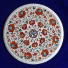16" White Coffee Table Top Hakik Floral Semi Precious Marble Pietra Dura Decor