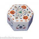 4"x4"x2" Hexagon Marble Jewelry Box Handmade Trinket Pietra Dura Home Decor Gift