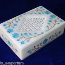6"x4"x1.5" White Marble Jewelry Box Turquoise Inlay Handmade Pietra Dura Gifts