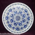 15" Marble Plate Pietra Dura Real Lapis Lazuli Paua Shell Inlaid Marquetry Decor