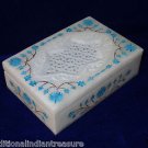 6"x4"x1.5" White Marble Jewelry Box Turquoise Handmade Home Decorative Gifts