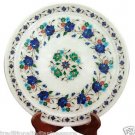 11" Marble Serving Round Plate Real Lapis Mosaic Inlay Floral Art Decor Gifts