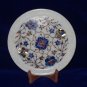 8" Marble Lapis Lazuli Plate Inlaid Floral Pietra Dura Home Decor Beautiful Gift