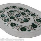 11"x16" White Marble Plate Tray Pietra Dura Malachite Handmade Semi Precious Art