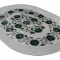 11"x16" White Marble Plate Tray Pietra Dura Malachite Handmade Semi Precious Art