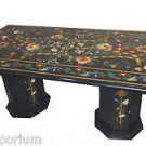 3'x6' Black Marble Dining Table Top Pietra Dura New Pattern Handmade Home Decor