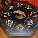 36" Black Marble Dining Table Top Handmade Pietra Dura Birds Corner Table Top