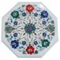 18" White Marble Table Top Mosaic Inlaid Paua Shell Handmade Home Decor Gifts