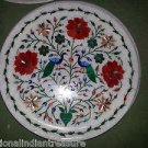 12" Marble Rare Plate Double Peacock Lapis Lazuli Floral Design Rare Home Art